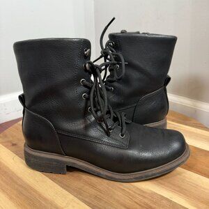 B.O.C Black Faux Leather Combat Boots Lace Up Minimalist Ankle Boots WIDE 8.5W